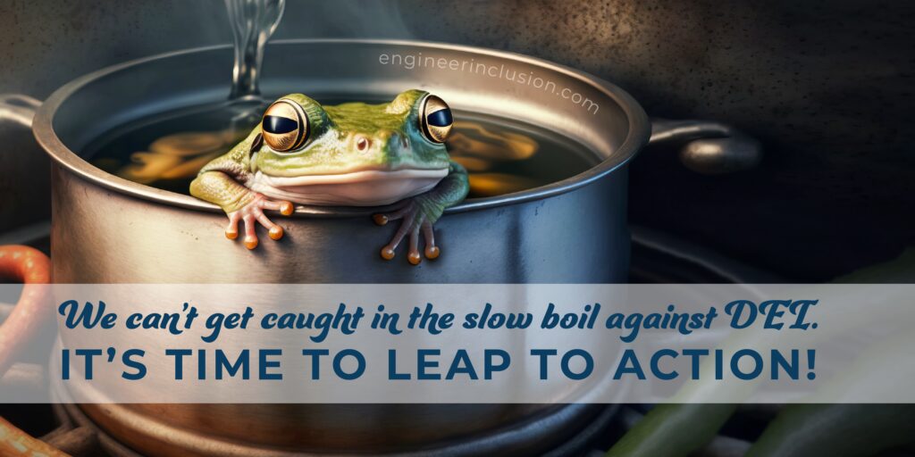it's time to leap to action -- frog in slow boil pot